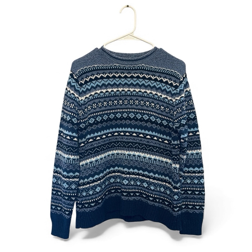 Vintage Y2K Era Carolyn Taylo Navy and White Nordic Design Crewneck Sweater L